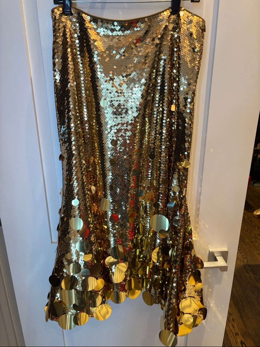 Paco Rabanne for H&M Gold Sequin A-Line Skirt with Disc Fringe - Picture 2 of 6